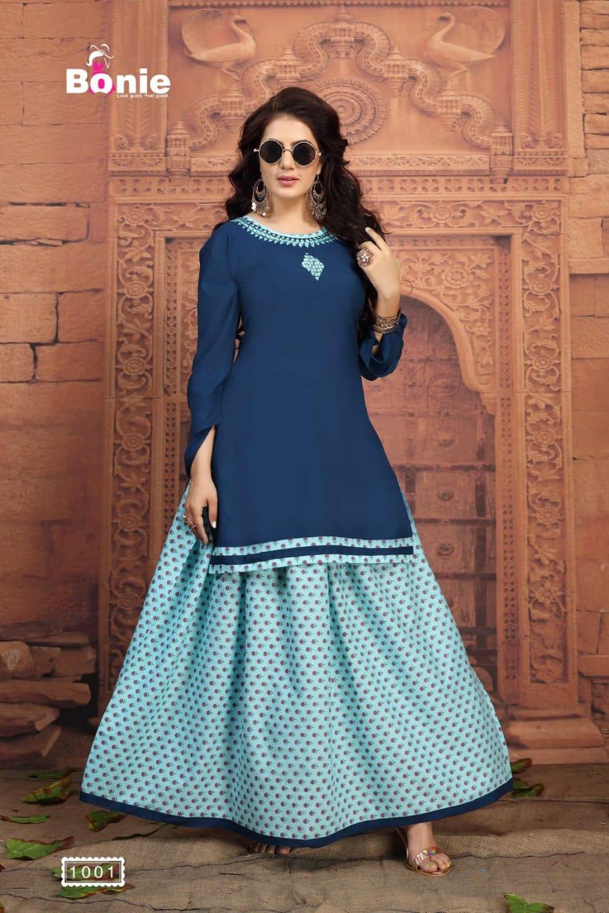 Bonie Shenaz Latest Fancy Regular Wear Rayon Printed Kurtis With  Skirt  Collection 